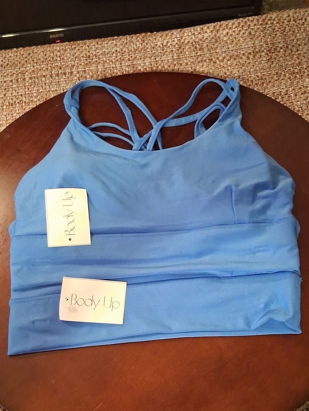 Two Large Body Up Blue Strappy Back Sports Bras New